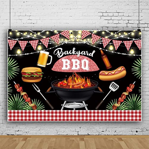 Bovlleetd 220x150cm Barbacoa TelóN De Fondo Caldera Hamburguesa Cerveza Fondo Al Aire Libre Barbacoa Fiesta Decorativa Bandera Cadena De Luz Fondos De Hoja De Palma para Amigo Fiesta Suministros