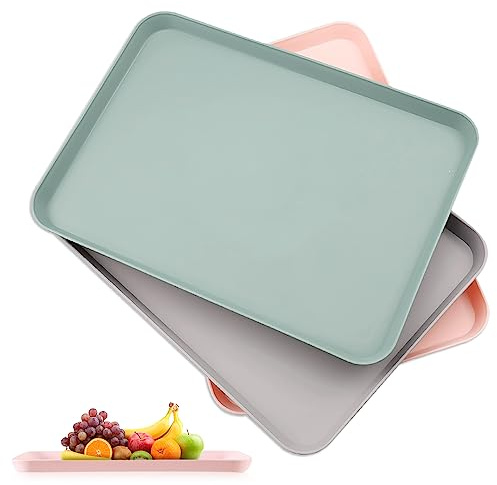 Aoreun Serviertablett Kunststoff, 3 Stück 21CM x 29CM Tablett Rechteckig Kleines Tablett 3 Farben rutschfest Serviertablett für Fast-Food-Restaurant, Café, Bar, Partys, Küchen, Home