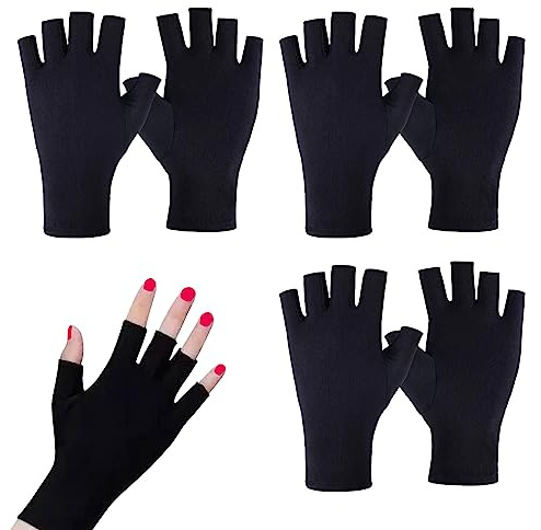TSHAOUN 3 Paar UV Shield Handschuh Gel Maniküre Handschuh, Fingerlose Damen UV,Schützen Hand für Nagellack Nagel Kunst Trockner, Radfahren(Schwarz)