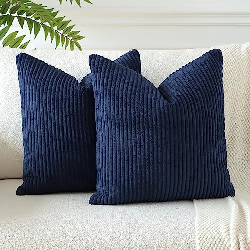 JOTOM 2er Set Cord Kissenbezüge Kissenhülle Dekorative Zierkissen Sofakissen Couchkissen Dekokissen Kissenbezug Deko Kissenhülle für Sofa Wohnzimmer 60x60cm Navy Blau