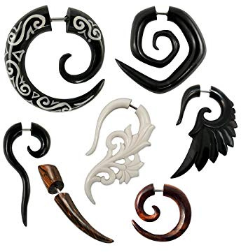 Fly Style 1 Stück Ohrringe Ohrstecker Fake Expander Spirale Ohrdehner Holz, Horn oder Knochen - Natur Schmuck
