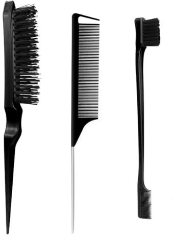JRYXDS Set de 3 Pièces Peigne Double Tranchant avec Queue de Rat, Brosse Cheveux Pour Salon Professionnel Coiffure, Femmes, Hommes, Enfants (Noir)
