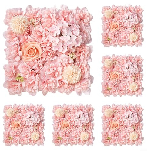 PETSTIBLE Confezione da 6 fiori artificiali da parete, pannelli da parete 3D per decorazione di matrimoni, rose e ortensie in seta di alta qualità, installazione facile (luce per rosa)