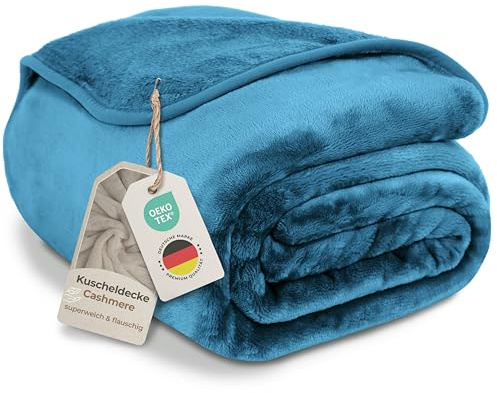 Gräfenstayn® Kuscheldecke Cashmere-Feeling - super weich & flauschig - Dicke & warme Fleecedecke - kuschelige Sofadecke, Wohndecke & Tagesdecke - Überwurf Decke Sofa, Couch (Türkis-Blau, 150x200 cm)