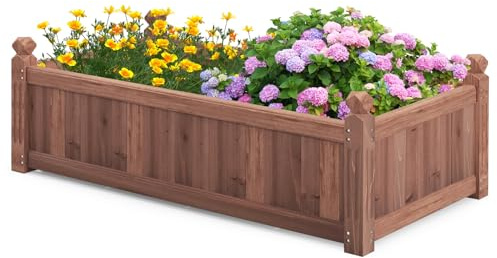TANGZON Wood Raised Garden Bed, Rectangular Planter Box with Drainage Holes for Growing Vegetables Flowers Herbs Fruits, Outdoor Planting Bed for Backyard Lawn Patio (Brown, 117 x 59 x 40cm)