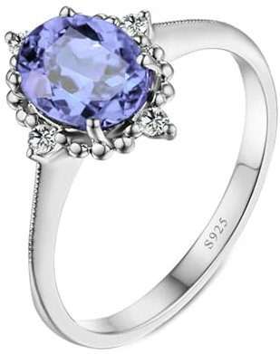 BCughia Verlobung Ringe Frauen, Damenring 925 Silber Oval Lavendel Lila Zirkonia Ring Größe 63 (20.1)