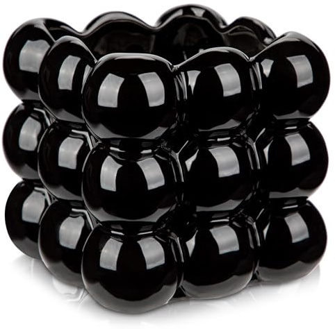 Arborus 13 cm Pflanzentopf Keramik Blumentöpfe Schwarz Blumentopf | Blumen Übertopf Klein Riffel Übertopf für Zimmerpflanzen Blumenkübel Pflanzkübel Ästhetik Deko Tisch Bad Zimmer Deko
