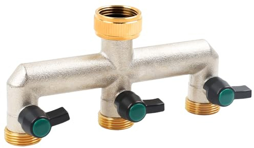 STEEIRO Brass Hose Splitter 3 Way, 3/4 Tap Garden Hose Splitter | with 3 Individual Valve,Adapter Water Distributor, Faucet Splitt-er for Home, Yard, Garden Hoses