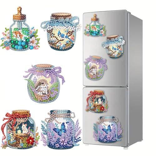 CXINLky DIY Diamond Art Painting Kühlschrankmagnete, Tiere aus Glasflaschen Diamant Malerei Kühlschrank Magnete Kits Home Dekoration für Whiteboard, Pinnwand, Kühlschrank, Magnettafel-07