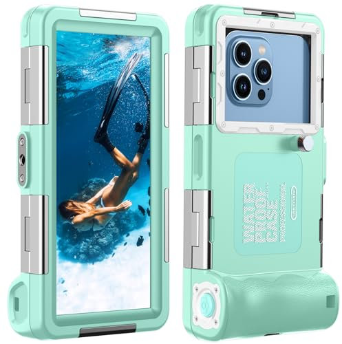 Lanhiem Wasserdicht Handyhülle IP68 Universelle Tauchen Professionelle Handy Unterwasser Hülle Wasserfeste tief 15M für iPhone Samsung Huawei Xiaomi Schnorcheln Surfen Case, Blau-Weiß