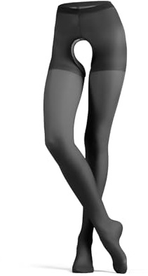 le CABARET LINGERIE Strumpfhose mit offenem Schritt Damen erotische Strumpfhose sexy einfarbige Feinstrumpfhose (schwarz)