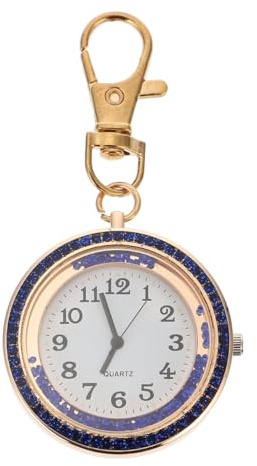 WRITWAA Rhinestone Hanging Pocket Watch with Key Buckle Stylish Quartz Fob Watch for Nurses Students Men Women Clip-on Accessory for Bags Belts