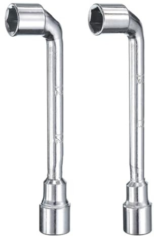 sourcing map 2pcs L Shaped Angled Hex Socket Wrench 12mm 13mm 45# Steel Double Ended Metric 6 Point Tubular Socket Spanner for General Repairing, Pipeline, Bicycle Car Maintenance