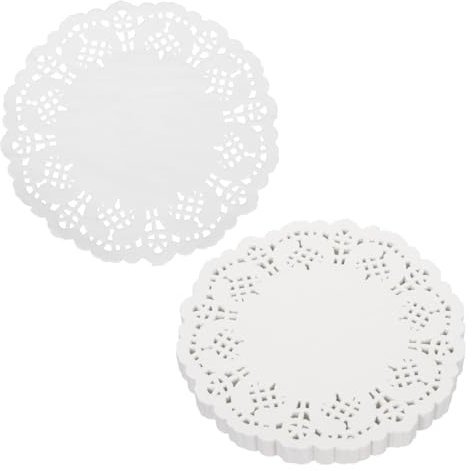 sourcing map 150pcs Lace Paper Doilies 3.5 Inch White Round Disposable Decorative Paper Placemats Hollow Flower Absorbing Papers for Cakes Desserts Food Decoration Wedding Birthday