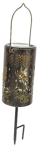 Housoutil Solar Butterfly Lantern Metal Hanging Led Garden Lighting Outdoor Decor