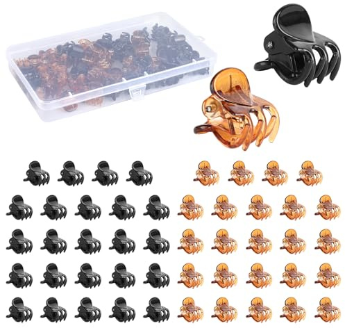 50 Stück Mini Haarspangen, Haarklauenclip, Rutschfeste Haarspange, Kleine süße winzige Klammern, Kunststoff Haarspangen, Haarclips für Mädchen Frauen, Accessoires für Zöpfe und Dutts(Schwarz, Braun)