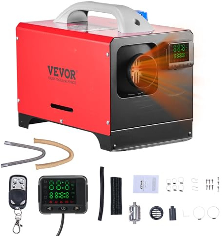 VEVOR Chauffage Diesel 8 kW DC 12-24 V, Réchauffeur d'Air Diesel Consommation 0,18-0,36 L/h, 0-40 ℃ Réglable, avec Télécommande et Interrupteur LCD Noir, pour Camion Bateau Camping-car Remorque