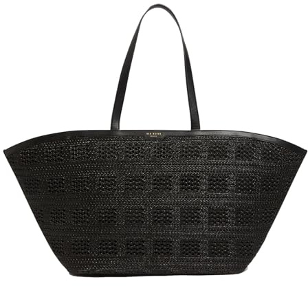 Ted Baker Shopper Shoulder Bag Pamylaa Raffia Straw Oversized Bucket Tote Bag Black