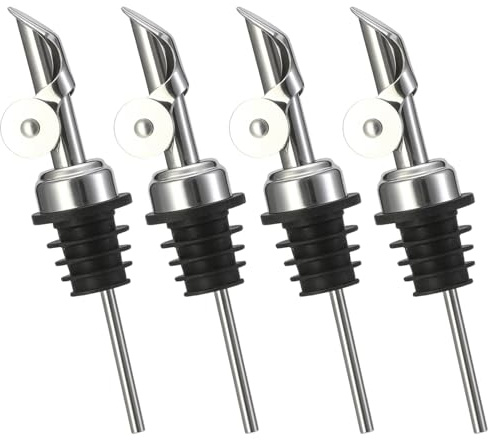 YceLon 4 StüCk AusgießEr füR öLflaschen - Edelstahl FlaschenausgießEr Mit Automatischem Deckel, öL AusgießEr Leckdicht & Luftdicht FüR OlivenöL, Essig & Weinflaschen Zum Frischhalten