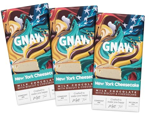 Gnaw Letterbox Chocolate Gift Set – 3 New York Cheesecake Chocolate Milk Bars | Exclusive Flavour | Chocolate Gifts, Secret Santa, Christmas Eve Box Fillers, Chocolate Bars