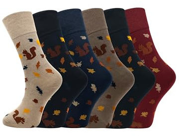 ARG 6 Pairs Women’s Non-Elastic Diabetic Socks Cute Animal Dog, Cat Pattern Easy Grip Soft Loose Top Cotton Socks for Swollen Feet & Oedema – UK Size 4-8 (UK, Alpha, One Size, Plus, Regular, Option 1)