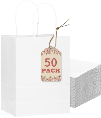 Gcardist 50 Stück Weiß Kleinei-Geschenktüten aus Papier mit Henkeln–8.3×6×3.15-Tüten Kleine Partygeschenktüten für vielfältige Verwendungszwecke