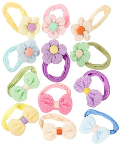 MUSISALY 12 Stück Teiliges Haargummi Mädchen mit Elastischen Blumigen Schleifen Weiche Haarbänder für Junge Mädchen Kleinkinder und Bequem Schonend Vielseitig für Ponytail und Verschiedene