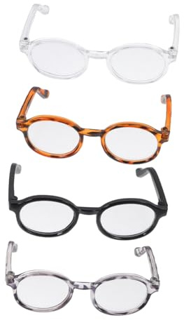 FIXOSHEE Gafas De Sol Mini para Muñecas De Utilería 20 Cm, 4 Piezas, Montura De Plástico Transparente y Carey, Accesorio De Disfraz para Niños En Juegos y Eventos