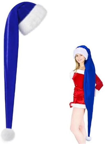 Codulu Luxuriöse Weihnachtsmütze,Lange Weihnachtsmannmütze,Dicke Plüschmütze,Weihnachtsmütze für Heiligabend,Silvester,Feiertage,Partys,Erwachsene,Damen,Herren–Blau
