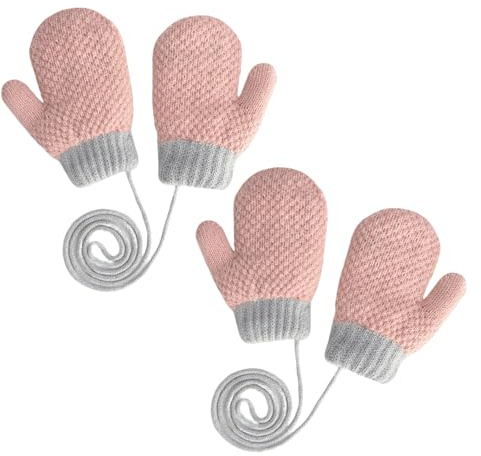 GYIOFAI 2 Paires Moufles Enfant Mitaines,Mitaines Thermiques pour Tout-petits de 1 à 3 Ans avec Cordon,Doublure Polaire de Polaire Chaude pour le Froid Protection Contre le Froid Extérieur (Rose)