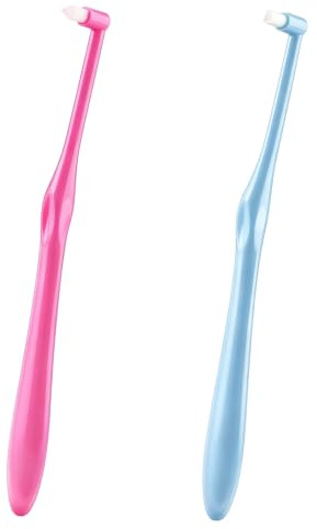 2 Pack Interspace Compact Soft Toothbrush, Single Tufted Gum Brush for Sensitive Gums, Deep Cleaning Toothbrush for Precise Plaque Removal, Medium Gum Care Brush, Dental Cleaning Tool for Adults