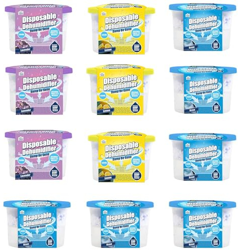 Tubos deshumidificadores desechables de 500 ml, 12 unidades de absorbentes de humedad perfumados para el hogar, armario, baño, cocina, caravana, evita la humedad, la condensación, el moho y el moho
