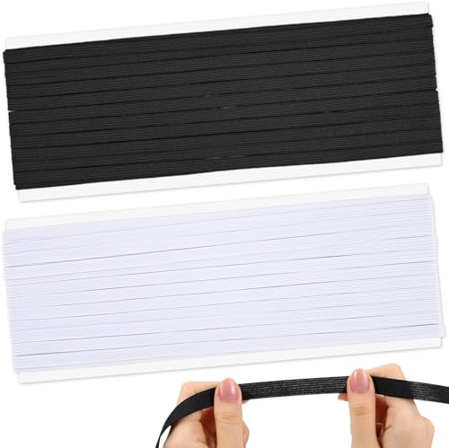 Elastic for Sewing 20m, 6mm - 1/4 White Black Elastic for Sewing 10m Each, Flat Thin Elastics Cord Braided Stretch Strap for Waistband, Clothing, Trouser, DIY Craft, Dressmaking, Headbands