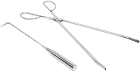 NOLITOY Ensemble 2 Pièces D'outils pour Cheminée Extérieure en Acier Inoxydable Antirouille – Pince à Bûches et Tisonnier Long Ergonomique – Outil de Foyer Multifonction pour Barbecue,