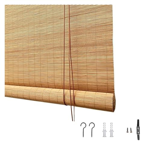 MXL&LJB Roll Up Shades for Outdoor Porch Patio Privacy Blinds Natural Bamboo Roller 55-145cm Wide Blackout Waterproof/Breathable Roman for Garden Balcony(1.15x2.1m)