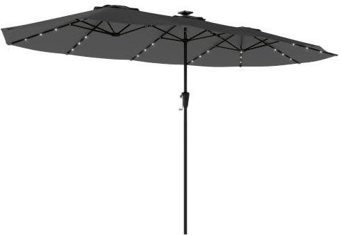 Outsunny Sombrilla Doble con 36 Luces LED Solares 4x2 m | Sombrilla Terraza Exterior, Manivela, UPF50+, 12 Varillas, Resistente al Agua, Parasol para Jardín, Terraza, Patio