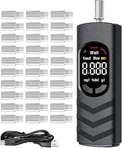 Etilómetro Digital Portátil con Pantalla LCD a Color – Alcoholímetro Recargable USB-C para Casa, Fiestas, Barbacoas, Viajes – 20 Boquillas Desechables Higiénicas Incluidas