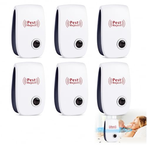 Lot de 6 Répulsifs Ultrason Anti Rongeurs et Insectes, Prise Électrique Intérieur, Répulsif Électronique Maison Ultrason pour Souris Rats Moustiques Fourmis Araignées Cafards, Faible Consommation