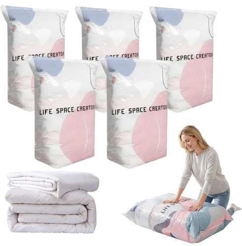 Vacuum Storage Bags, 2026 New Vacuum Pack Bags for Clothes, for Clothes Duvet Travel and Home Comforters Blankets Bedding Compression, Space Saver (5pcs, 100x80x30cm)