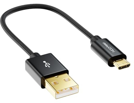 deleyCON 0,15m Micro USB Kabel Nylon Ladekabel Datenkabel - Schwarz | Kurzes 15cm, mit Metallstecker, Schnellladekabel für Smartphone, Tablet, PC, Laptop und Notebook