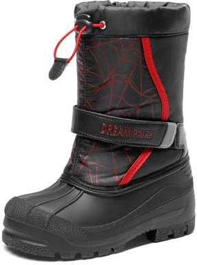 DREAM PAIRS Pojkar flickor halkfria vattentäta vindskyddade vinter varma snöstövlar unisex barn vinterstövlar, Svart röd, 35 EU