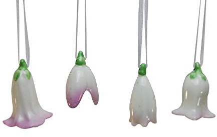 Blumen-Blüten-Hänger Keramik Anhänger weiß rosa grün Zweigschmuck 4er-Set
