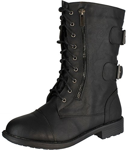 TOP Moda Women’S Pack-72 Military Lace Up Combat Boot,Premier Black P*,9