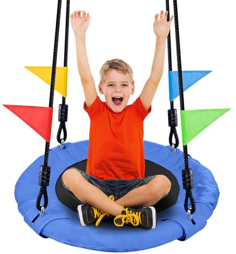 Odoland 24 Kid Tree Swing - 220lb Saucer Swing with Adjustable Hanging Ropes, 900D Oxford Platform - Backyard, Garden, Playground Swingseat for Children and Adult