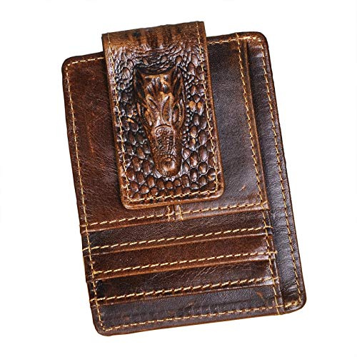 Le’aokuu Herren Echtes Leder Geldbörse Brieftasche Dollar Clip Geldklammer Geeignet Portemonnaie W1015 (1015 Kaffee Krokodil)