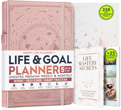 Livsplanerare – en 12 månaders resa för att krossa dina mål, öka produktivitet, passion, framgång och lycka – vecko- och månadsplanerare, vana-spårare, tacksamhetsdagbok och organisatör, A5
