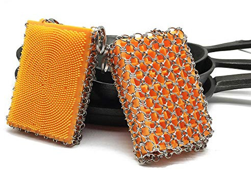 VariousHK Cast Iron Cleaner 1PCS Scrubbing pad 316 Stainless Steel Cast Iron skillet Chainmail scrubber With Silicone Insert for Skillets,Griddles,Pans,Grills,Pot,Baking Pan,Woks