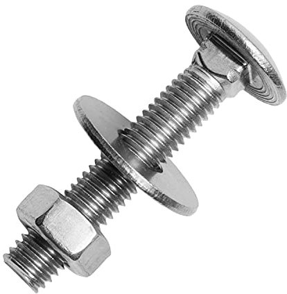 Schlossschrauben M8x60/60 mm mit Sechskantmuttern & großen Unterlegscheiben M8 aus Edelstahl A2 (50 Stück) | Flachrundschrauben - Edelstahlmuttern - Beilagscheiben von MESAROS®