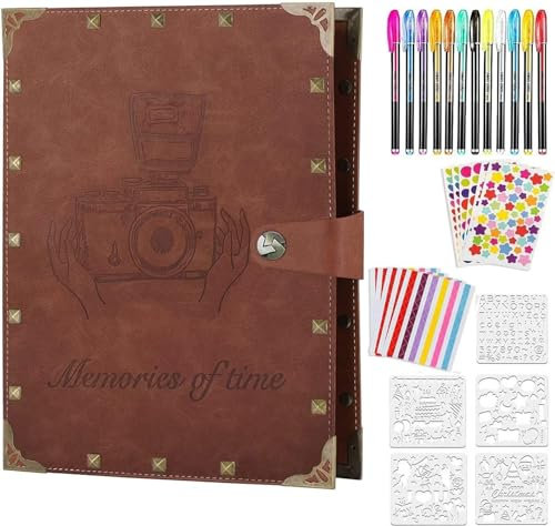 ZEEYUAN Fotoalbum Selbstgestalten Nieten Vintages Fotobuch zum Einkleben Schwarze Seiten Scrapbook Set als Geschenke zum Valentinstag, Muttertag, Weihnachte, Geburtstag für Frauen und Männer