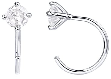 PAVOI 14K Gold Plated 925 Sterling Silver Huggie Half Hoop Earrings | Hypoallergenic Minimalist Tiny Cartilage Earring (Round CZ, White Gold)